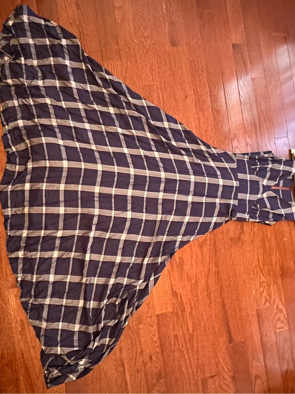 Anthropologie Elegant Navy and Gray Plaid Maxi Dress